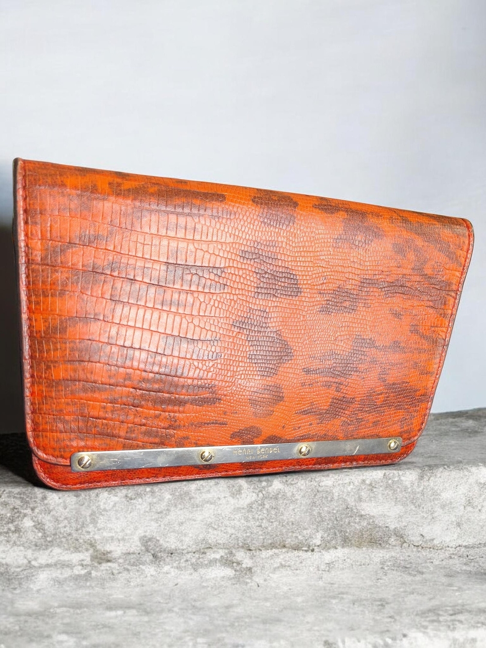 Henri Bendel Vintage Reddish Croc-Embossed Leather Clutch
